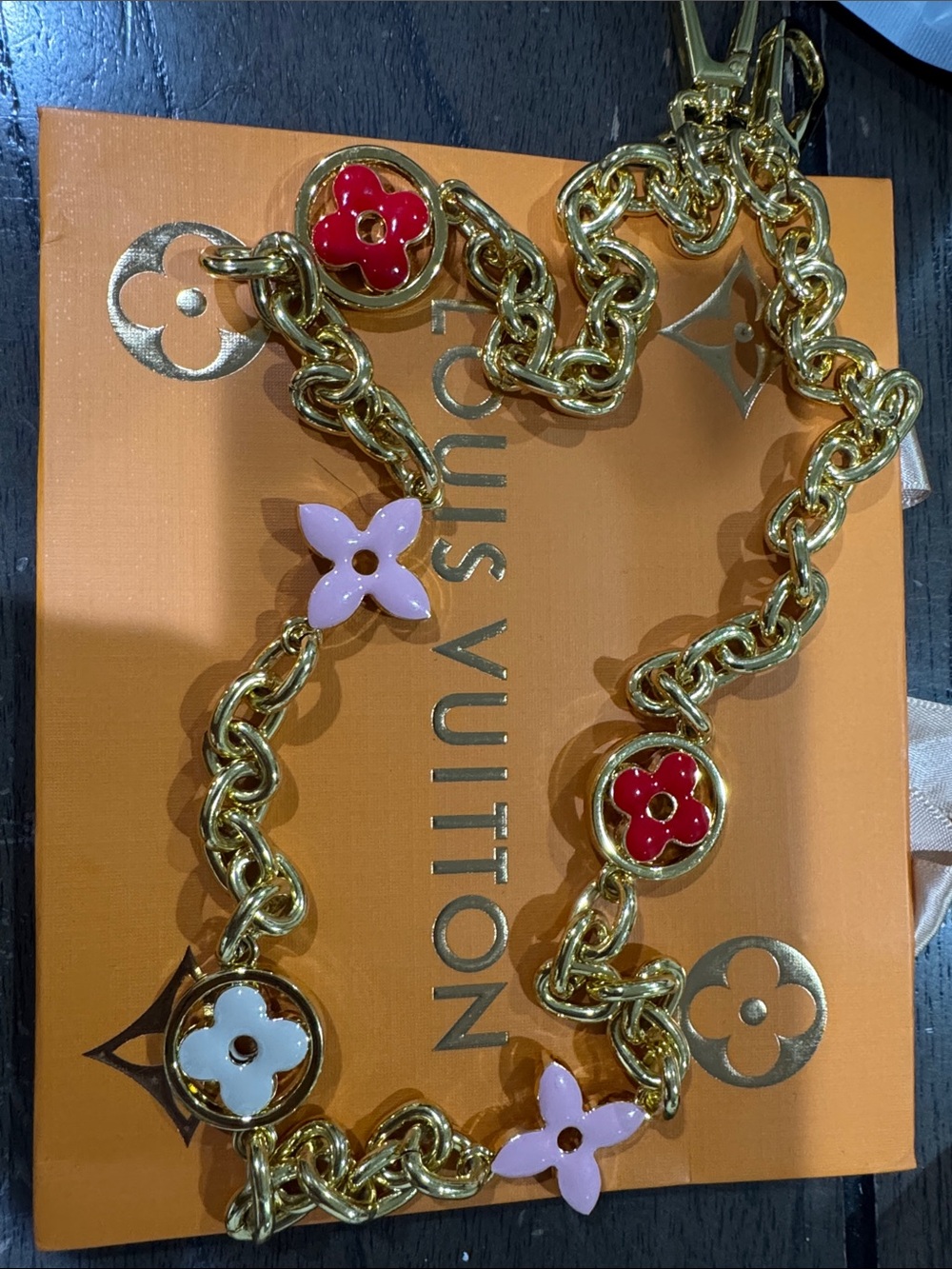 Gold Chain strap with Red, Pink and White Flower Motifs